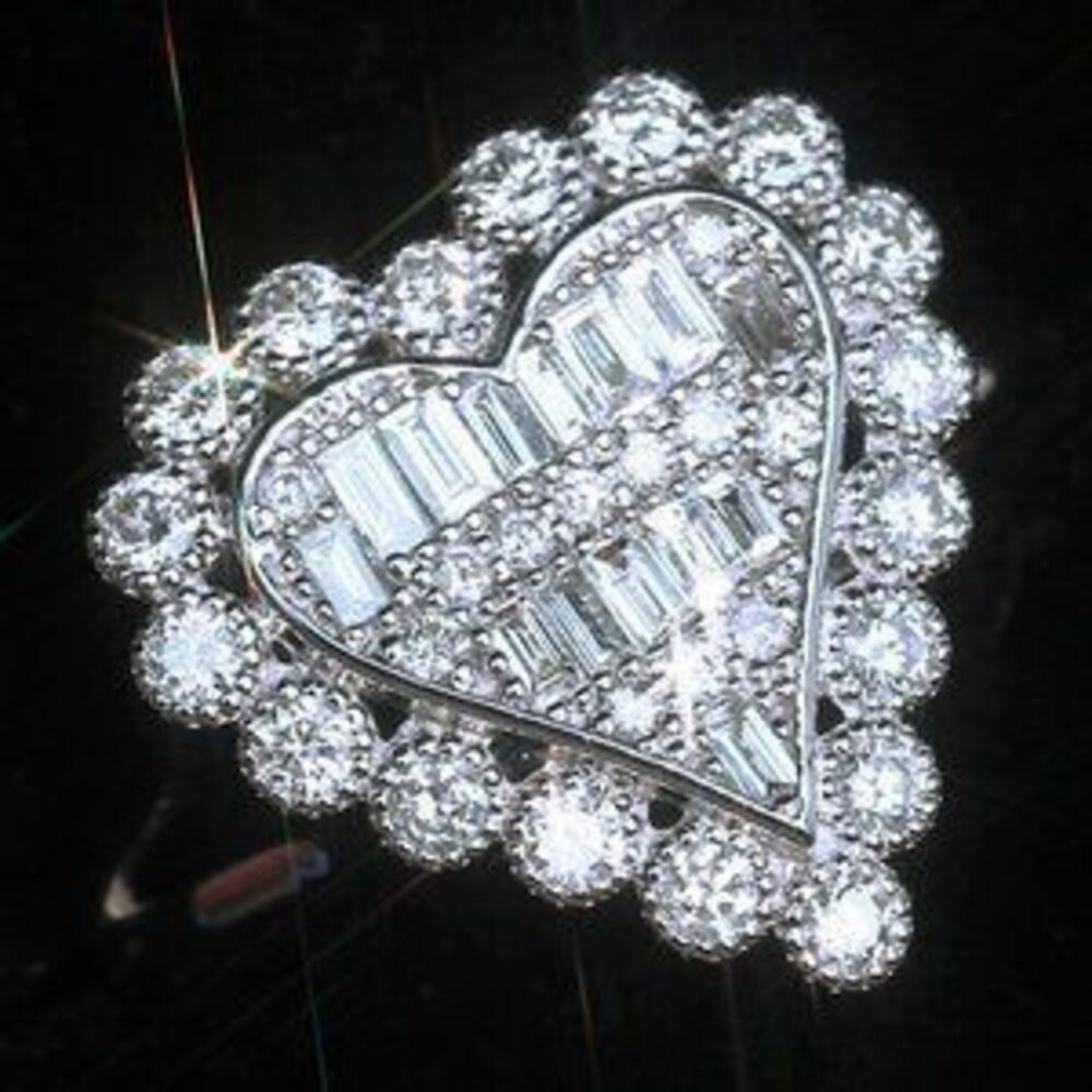 *925 Sterling Silver Baguette Diamond Heart Ring